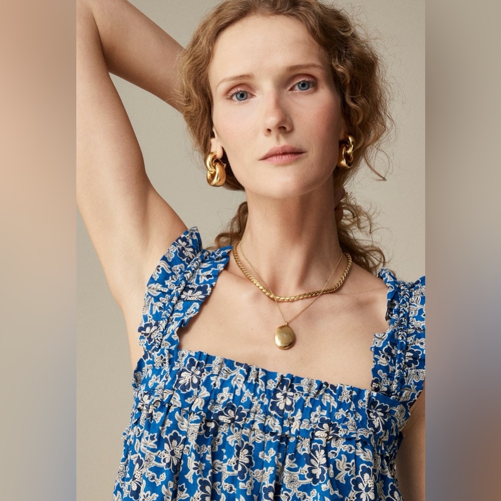 Cotton voile ruffle trim shift dress